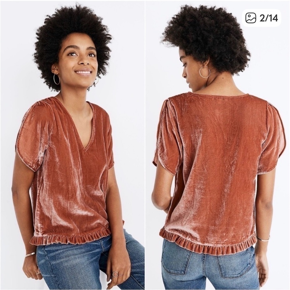 Velvet V-Neck Ruffle Hem Top - Picture 4 of 6
